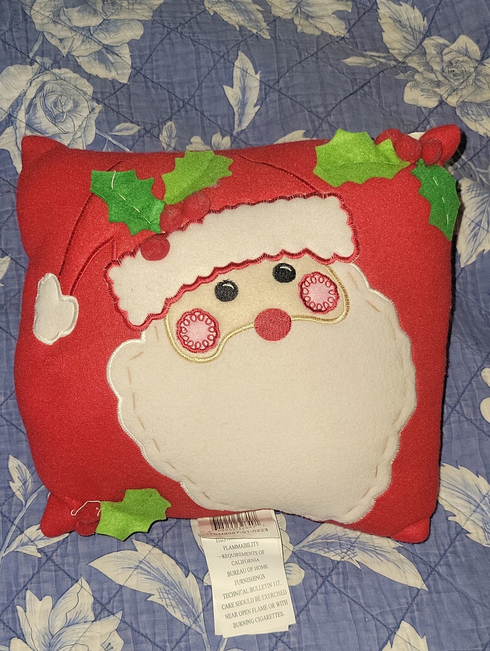 Festive Red Santa Pillow with White Ivory Beard - Holiday Home Decor